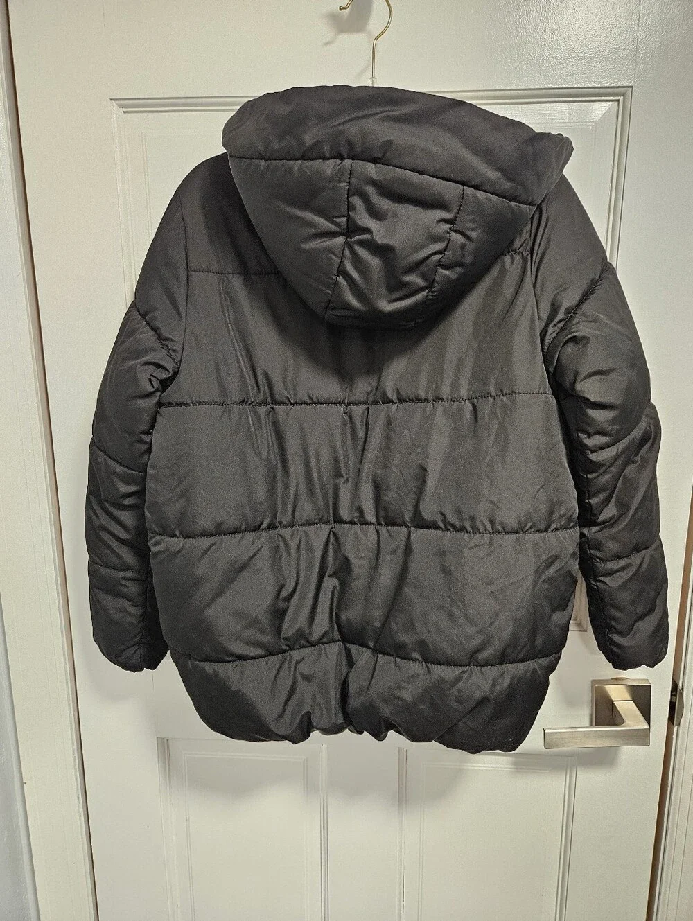 Old Navy Girls Black Puffer Coat Sherpa Lined Hood Kids Size L (10-12)
